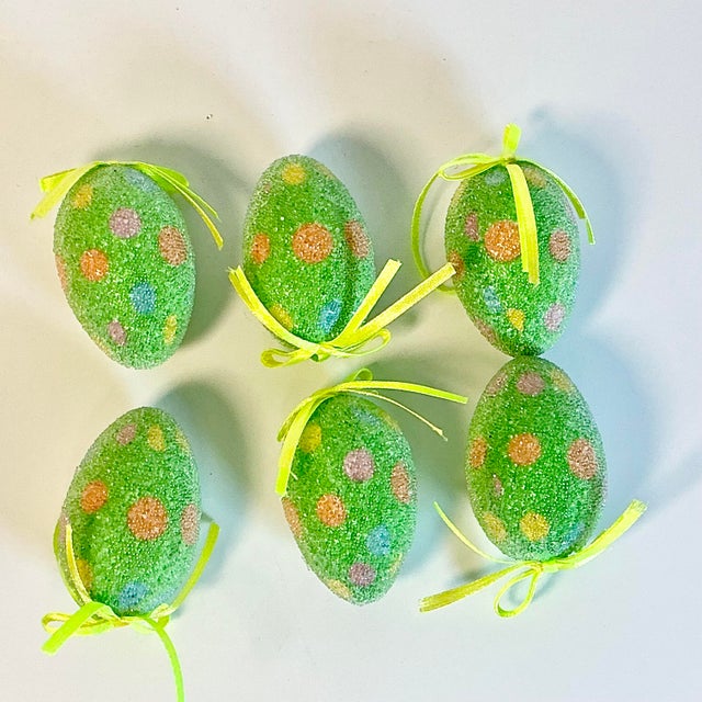 1980s Vintage Boho Chic Art Deco Beaded Polka Dot Easter Eggs - Set of 6. For Sale - Image 12 of 14