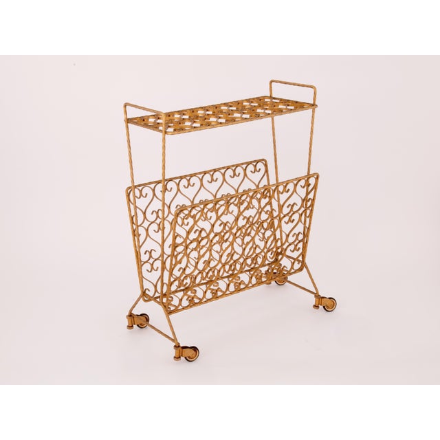 Mid Century Italian Magazine Rack or Side Table Gold 1960s For Sale - Image 4 of 11