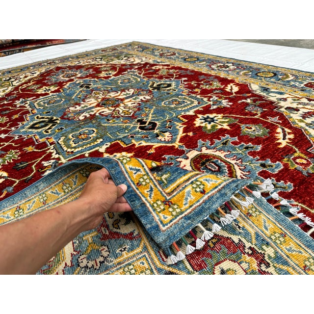 Red Heriz Hand-Knotted Wool Rug - 8'6" X 6'9" For Sale - Image 6 of 13