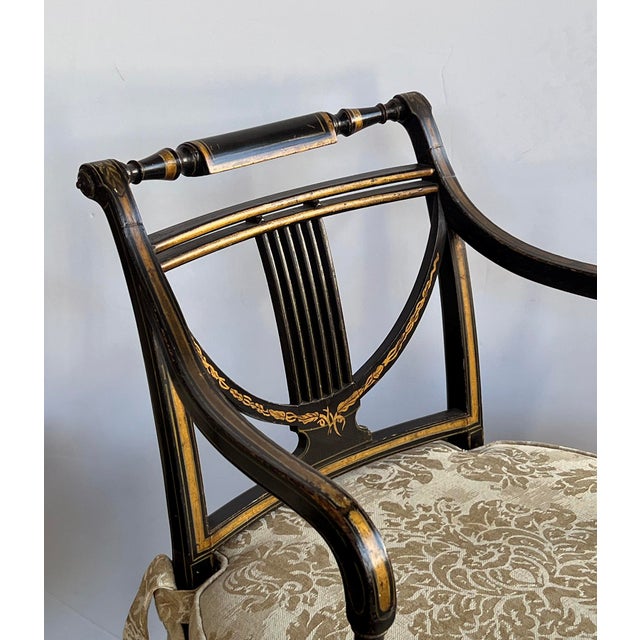 Pair English Regency Ebonized and Parcel-Gilt Armchairs With Caned Seat For Sale In San Francisco - Image 6 of 13