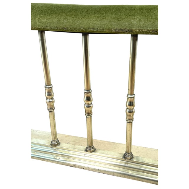 An Exceptional Quality And Relatively Large Mid 19th Century Victorian Period Brass Club Fender, Having Fabric Upholstered...