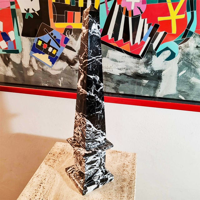 1970s Large Hand-Carved Obelisk in Black Marble of Aquitaine, Italy, 1970s For Sale - Image 5 of 10