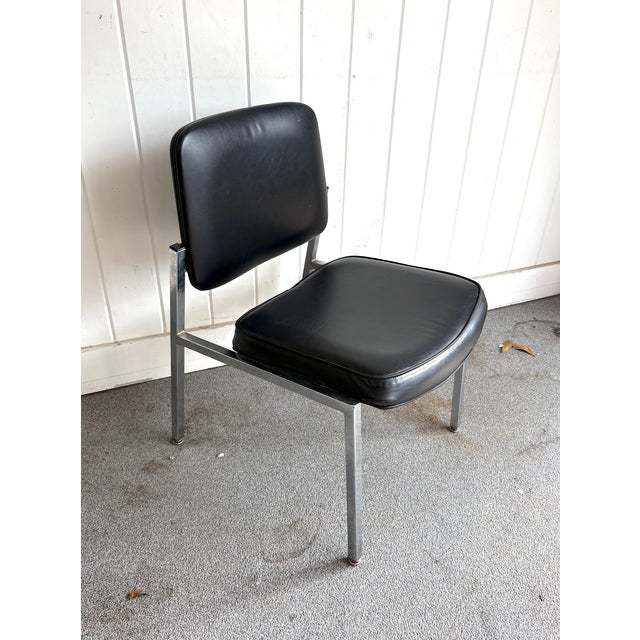 Winfield Chair Co. Black Vinyl/Chrome Midcentury Side Chair or Office Chair For Sale - Image 4 of 6