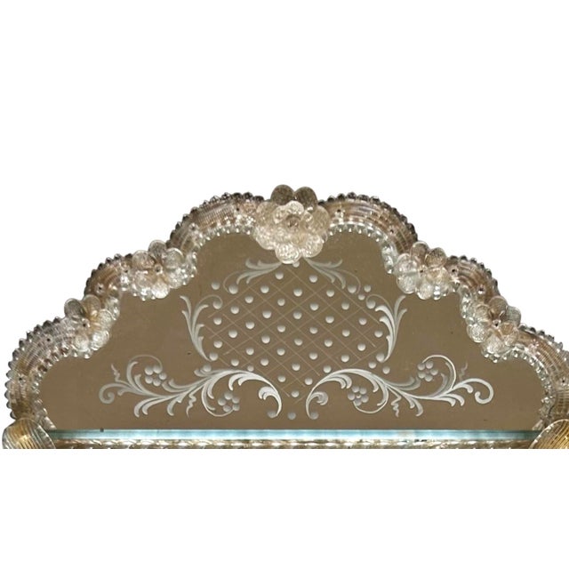 Venetian Mirror with Floral Murano Details, 1970s For Sale - Image 3 of 13