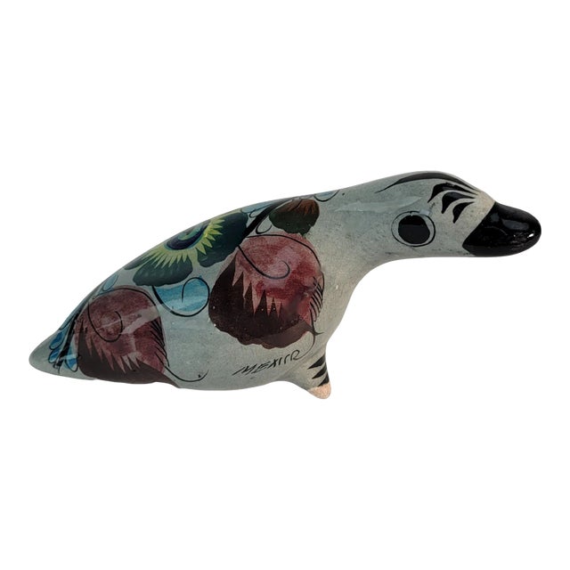 Hand-Painted Tonalá Duck Figurine – Traditional Talavera Mexican Folk Art For Sale