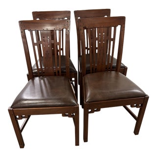 Stickley Blacker House Side Chair With Brown Leather Seat - Set of 4 For Sale