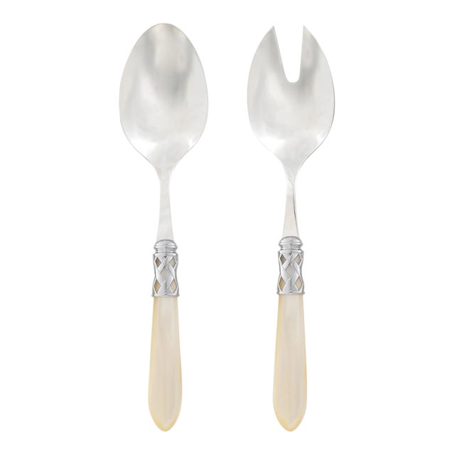 VIETRI Aladdin Brilliant Ivory Salad Server Set For Sale