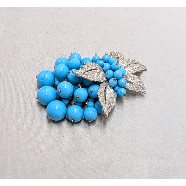 Vintage Wwi Era Verified Miriam Haskell Book Piece Faux-Turquoise Beaded Dress Clip For Sale - Image 9 of 11