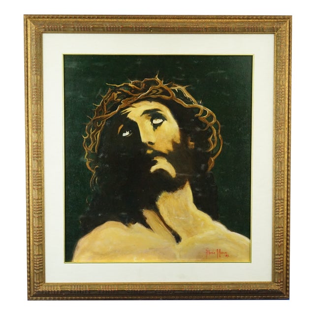 Alfredo d'Aima, The Face of Christ Jesus with Crown of Thorns, 1987, Oil on Canvas For Sale
