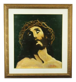 Alfredo d'Aima, The Face of Christ Jesus with Crown of Thorns, 1987, Oil on Canvas