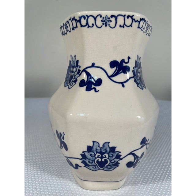 Small Chinoiserie Blue and White Hand Painted Vase For Sale - Image 4 of 11