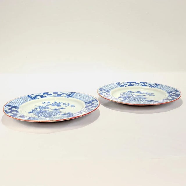 Pair of Antique English or Irish Delft Pottery Chinoiserie Blue Decorated Plates For Sale - Image 4 of 11