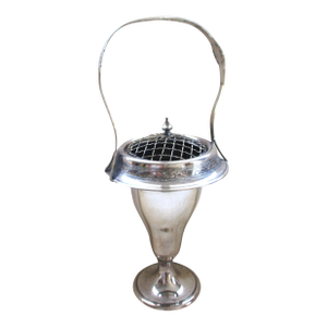 Antique Art Nouveau Pairpoint Ornate Sliverplate Flower Basket With Wire Frog Top