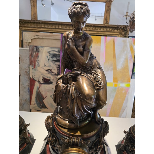 A large and compelling grand palace antique bronze and marble clock set ( guaranteed 150 years old or older all original...