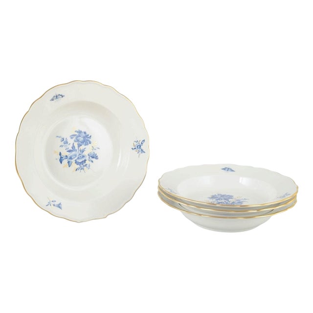 20th Century Deep Porcelain Plates with Floral Motifs by Meissen, Germany, Set of 4 For Sale