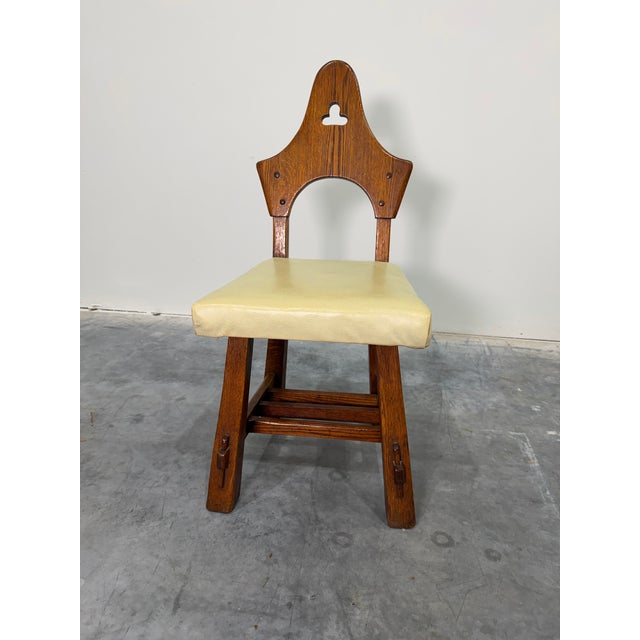 Antique Brutalist Oak American Arts and Crafts Hall or Accent chair in the style of Charles Limbert, Reischmann label...