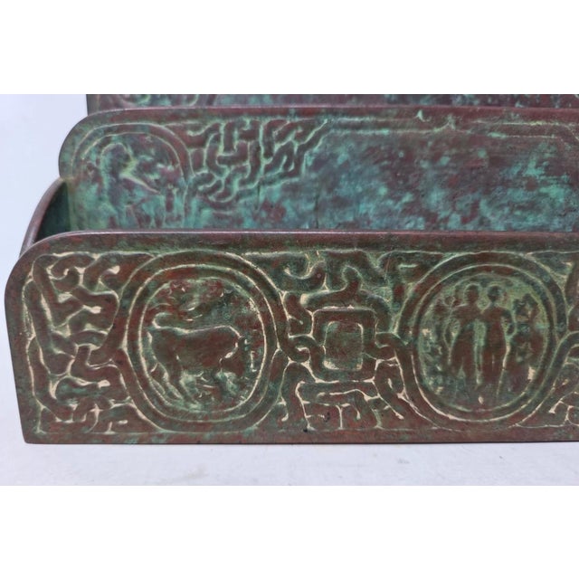Bronze Antique Tiffany Studios New York Bronze Zodiac Letter Rack - 2 Tier Holder - 418 For Sale - Image 8 of 18