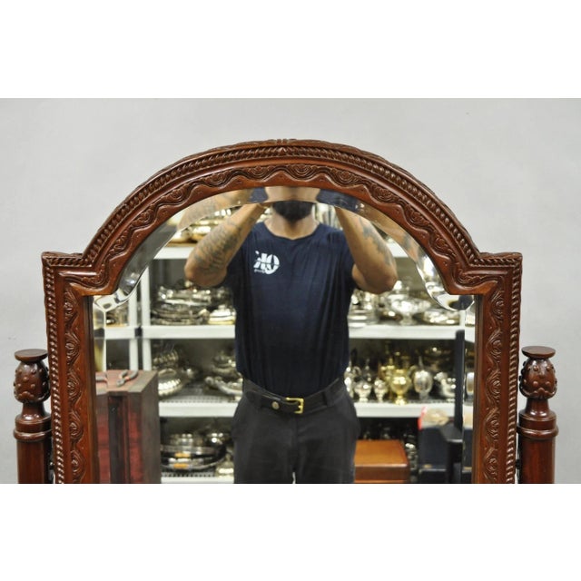 Renaissance Wellington Carved Mahogany Frame Italian Renaissance Tall Dressing Cheval Mirror For Sale - Image 3 of 14