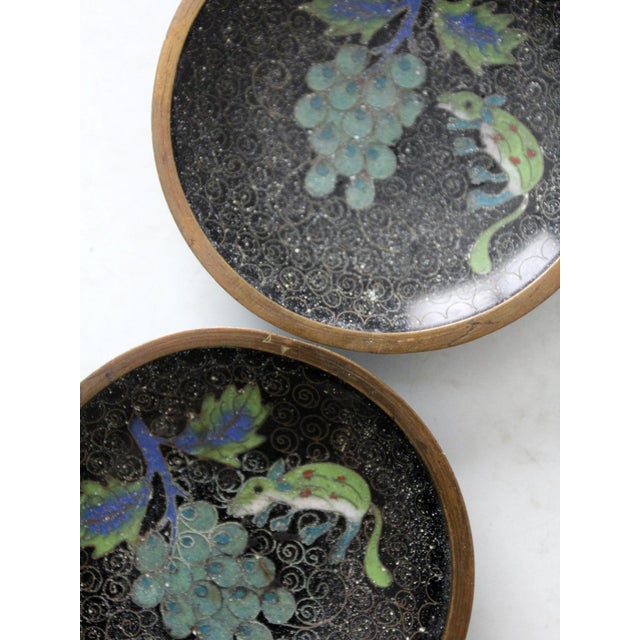 Vintage Chinese Cloisonne Plates Pair For Sale - Image 6 of 9