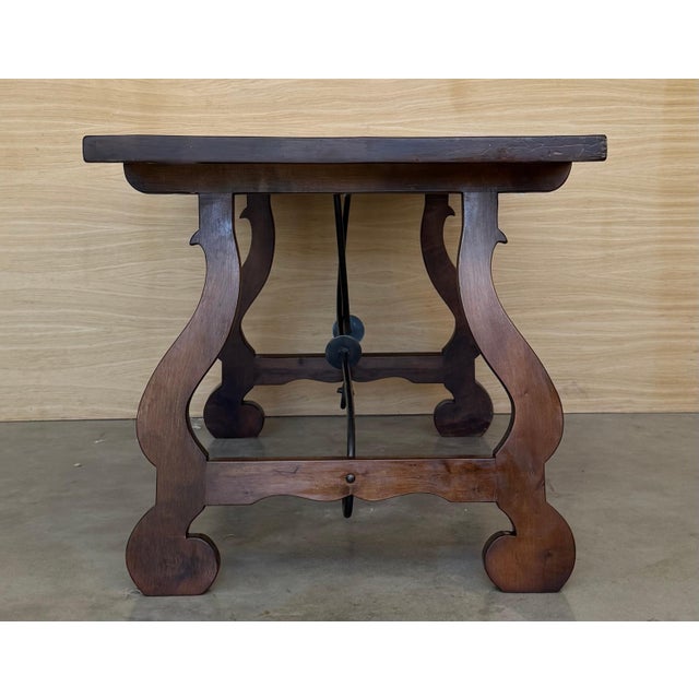 Wood 20th Dining or Console Table of Walnut with Lyre Legs and Heavy Top, Spain For Sale - Image 7 of 18