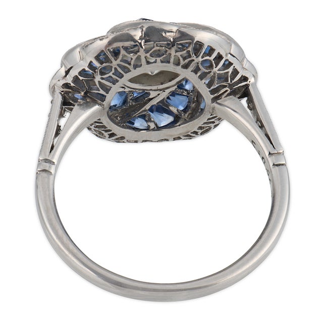 Art Deco Style Diamond Sapphire Platinum Ring, Size 6.5 For Sale In Los Angeles - Image 6 of 6