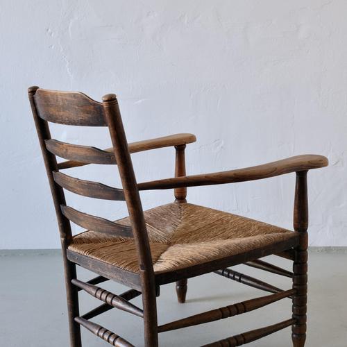 Low Rustic Bobbin Rush Seat Armchair, Netherlands, 1940s For Sale - Image 6 of 11