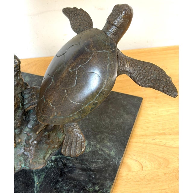 Monumental Bronze Sea Turtle Sculpture on Marble Base, Late 20th Century For Sale - Image 15 of 18