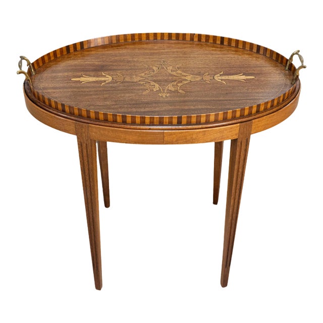 Danish 1900s Walnut Tray Table with Ash Foliage Marquetry and Removable Top For Sale