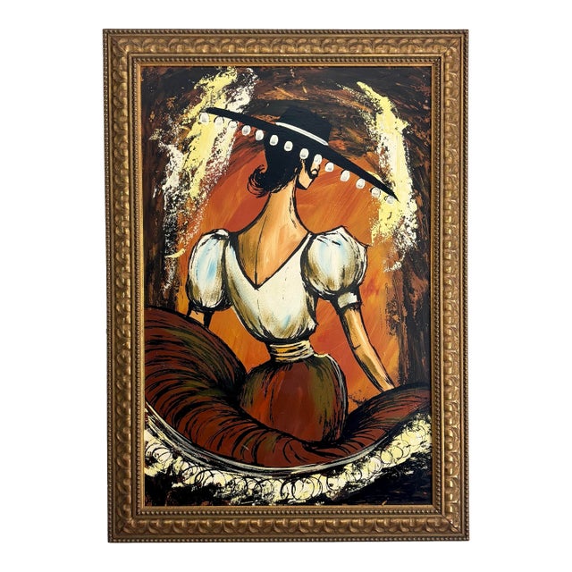 Vintage 1960s Mid-Century Flamenco Dancer Figurative Painting, Signed For Sale