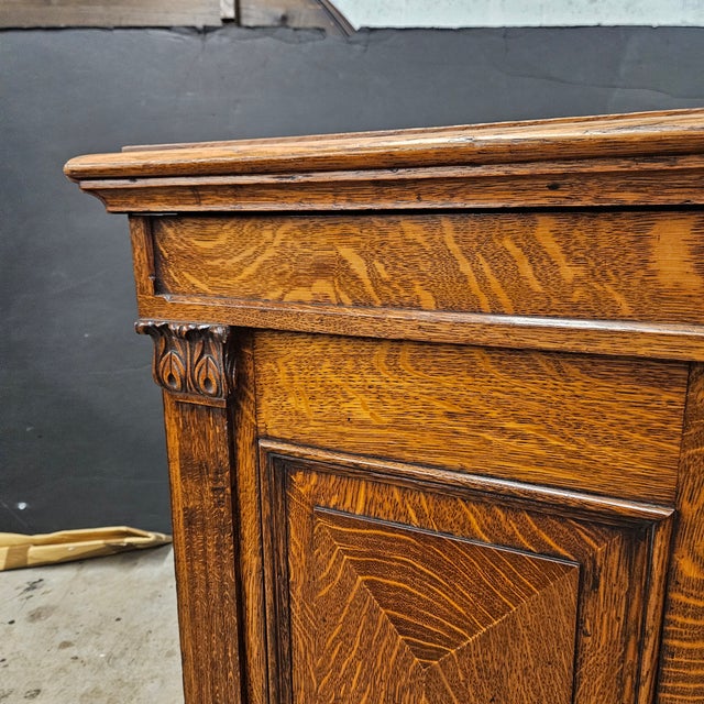 Late 19th Century Victorian Oak Raised Paneled Door Cabinet W/3 Drawers For Sale - Image 4 of 16