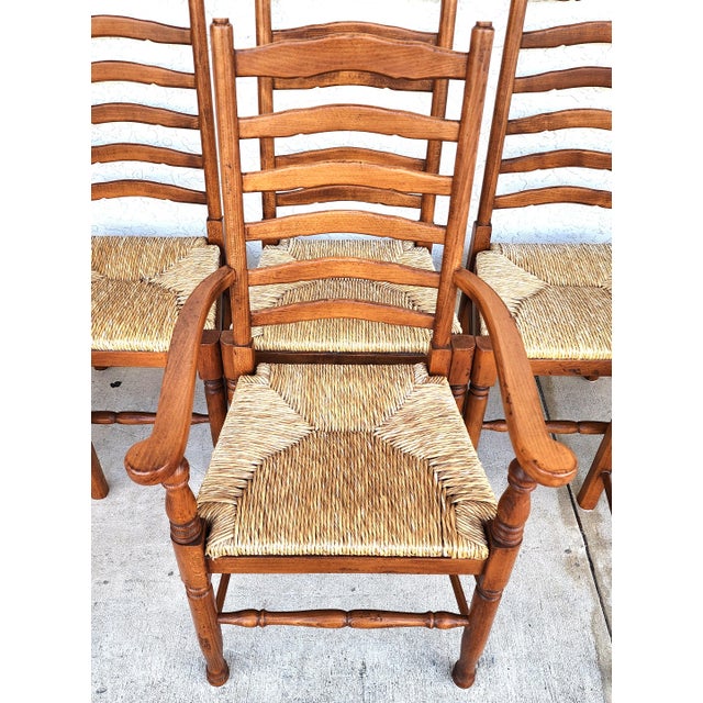 Vintage Ladder Back Rush Seat Dining Chairs Set of 8 For Sale - Image 10 of 18