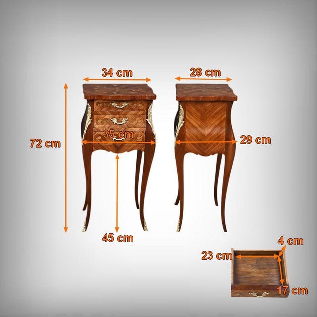 Mid-20th Century Louis XV Marquetry Bedside Tables, Set of 2 For Sale - Image 17 of 18
