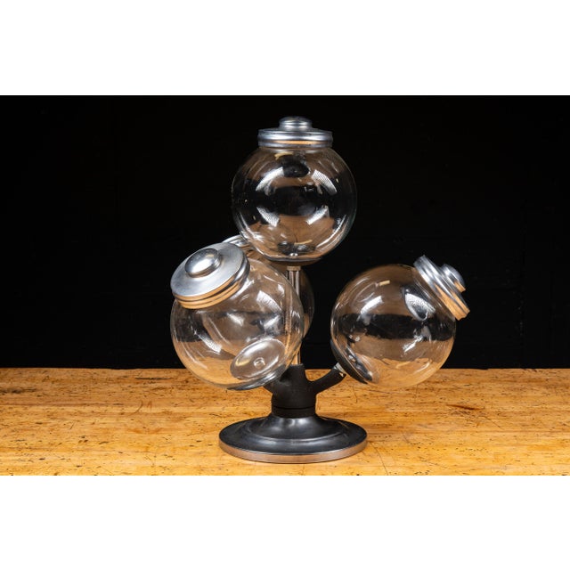 Traditional Vintage Rotating Four Globe Countertop Candy Jar Display For Sale - Image 3 of 15