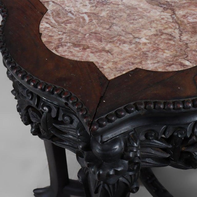 Brown Antique Chinese Carved Rosewood Rouge Marble Top Claw & Ball Foot Stand C1910 For Sale - Image 8 of 8