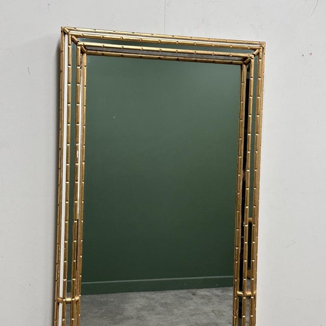 Gold Gilt Faux-Bamboo Wall Mirror, Italy, 1970s For Sale - Image 8 of 14