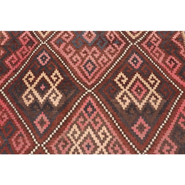 All-Over Design Hand Woven Kilim Geometric Diamond Design in Brown, Pink, and Tan For Sale - Image 9 of 13
