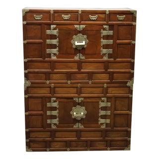 Antique Korean Elmwood Stacking Chest With Brass Fittings, Late Joseon Dynasty, Circa 1890–1910 For Sale