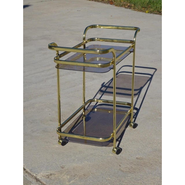Metal Rolling Serving Cart in Gilded Metal and Glass, 1980s For Sale - Image 7 of 18