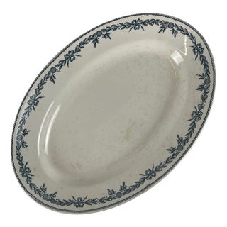 Large Oval Earthenware Platter with Laurels Pattern from Moulins des Loups, 1900s For Sale