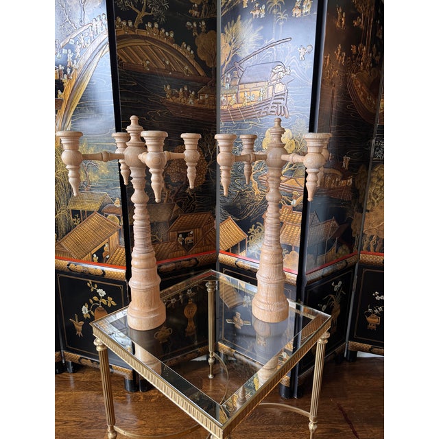 Modern Pair of Dunes and Duchess 4-Arm Classic Candelabra in Limed Finish For Sale - Image 3 of 6