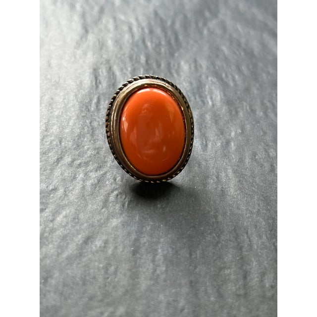Mid-Century Modern Vintage 1970 Coral Cocktail Ring, Size 7.25 For Sale - Image 3 of 4