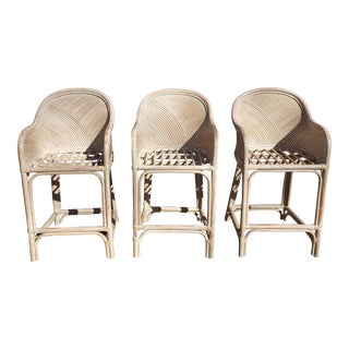 1970s Split Reed Counter Stools - Set of 3 For Sale