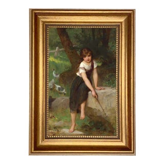 Young Girl With Geese 7x11" Framed For Sale