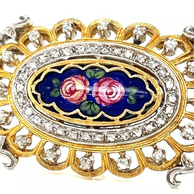 Hand Painted Porcelain Floral 18k Gold & Silver Antique Pin Pendant For Sale - Image 10 of 10