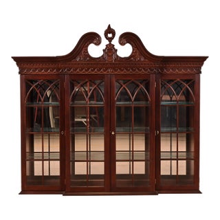 Georgian Carved Mahogany Lighted Bookcase or Display Cabinet by Craftique For Sale