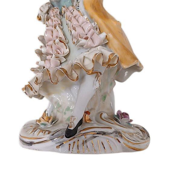 Rose Antique German Amorous Dancing Couple Porcelain Figurine Waltz Beethovan Ca 1890 For Sale - Image 8 of 10