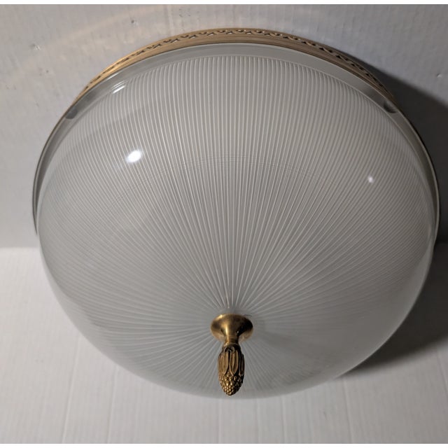 Mid 20th Century Sherle Wagner Vaughan Style Brass & Etched Glass Flush Mount Ceiling Light For Sale In Cleveland - Image 6 of 14