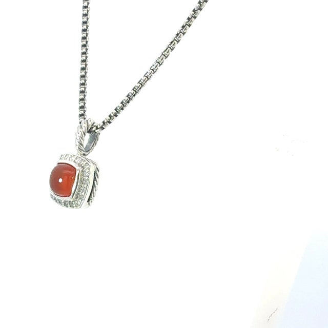 Contemporary 1990s David Yurman Carnelian Diamonds Chain Necklace 16" 7 Mm Silver Estate For Sale - Image 3 of 7