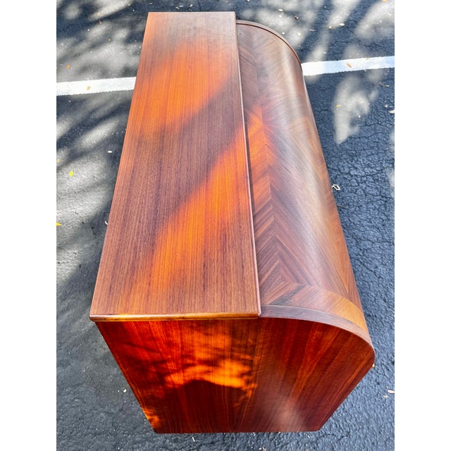 Mid Century Modern Teak Diamond Motif Rolltop Desk & Drawers With Lock + Key | by Egon Ostergaard Made in Sweden For Sale - Image 15 of 17