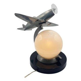 1980s Art Deco Machined Age Aluminum Fighter Airplane Table Lamp by Sarsaparilla For Sale